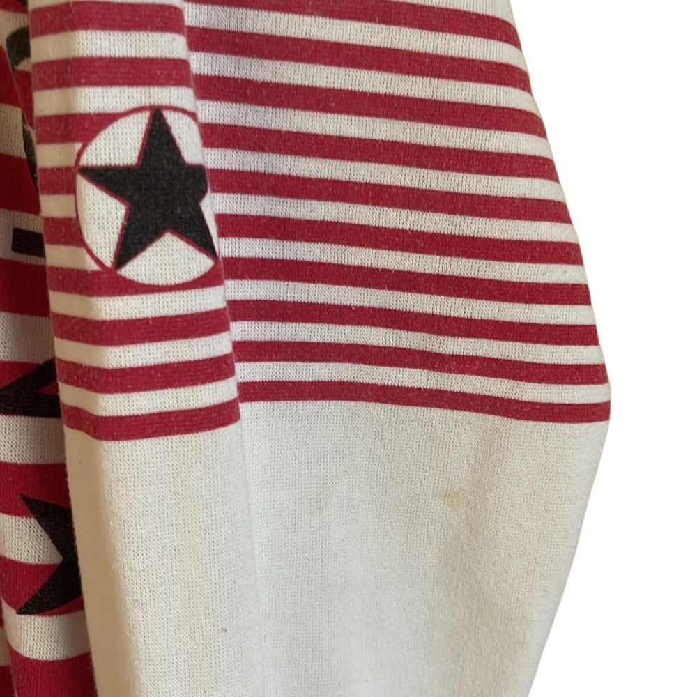 Vintage 80s Sassoon red & white stripe patchwork Armed Forces tribute sweatshirt - Picture 3 of 7
